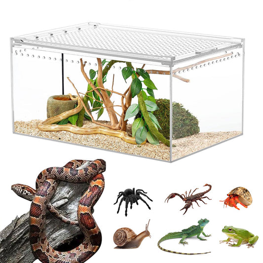 【No Assembly】Reptile Tank Enclosure with Magnetic Button.12 * 8 * 6" Thicken Snake Enclosure Cage,Cross Ventilation Reptile Terrarium,5 Gallon Acrylic Enclosure Tarantula Enclosure