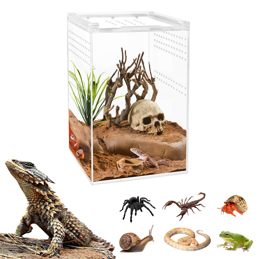 【No Assembly】Jumping Spider Enclosure with Magnetic Button,6*6*9" Thickened Tarantula Reptile Enclosure，One-piece Acrylic Reptile Terrariums for Praying Mantis,Tarantula,Isopod Enclosure