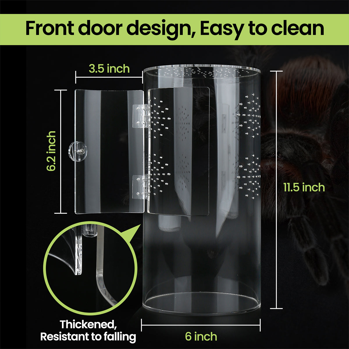 Front Opening Terrarium Jumping Spider Enclosure,12"*6"*6"Tall Arboreal Tarantula Enclosure Terrarium with Cross Ventilation,Waterproof Acrylic Reptile Enclosure