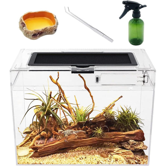 Mini Reptile Terrarium,12" x 7"x 9" Reptile Tank with Full View Visually Appealingfor Insect,Fish,Tarantula，Hermit crab,Jumping spider,Iguana,Tortoise,Leopard Gecko,Frog,Bearded dragon